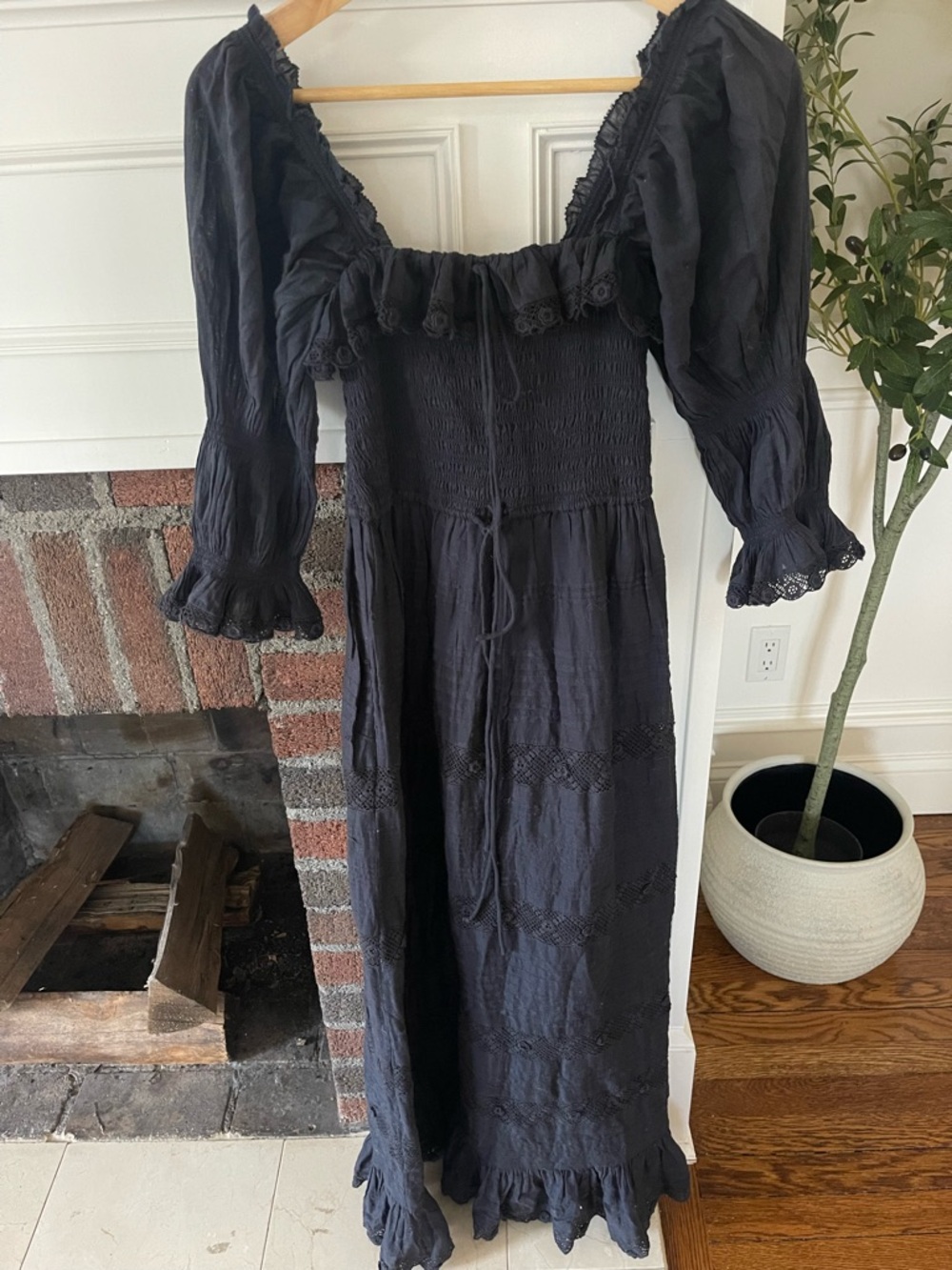 Dôen Izabel dress s euc Smocked Maxi Dress with Ruffle Neckline